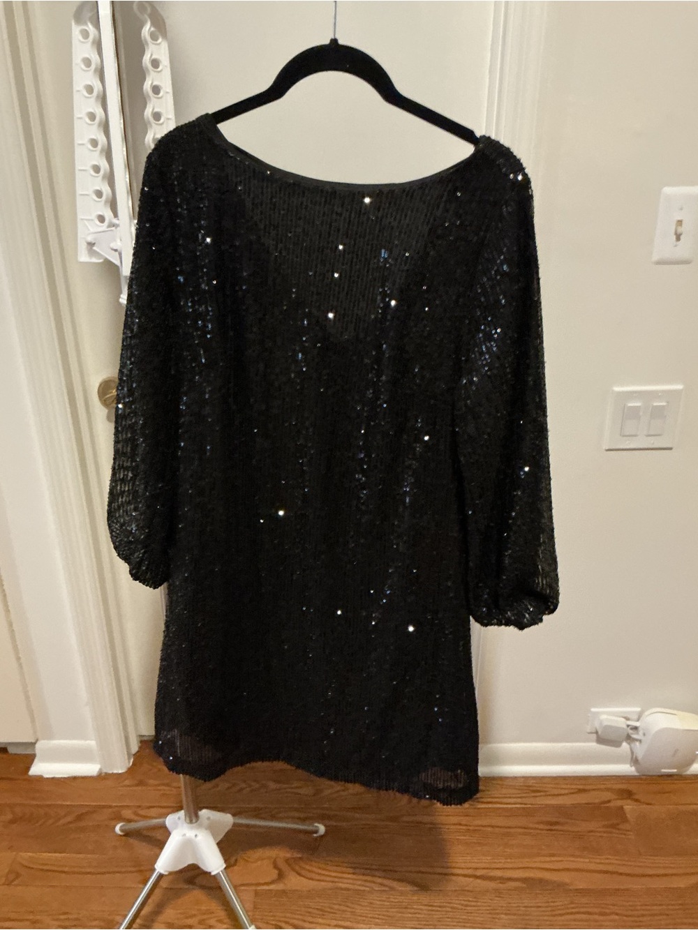 LOFT Black Sequined Mini Shift Dress